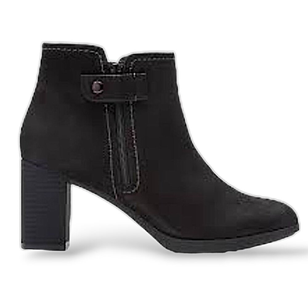 Clarks Bayla black leather nubuck square heel ankle boots women's 8 US - 5.5 UK